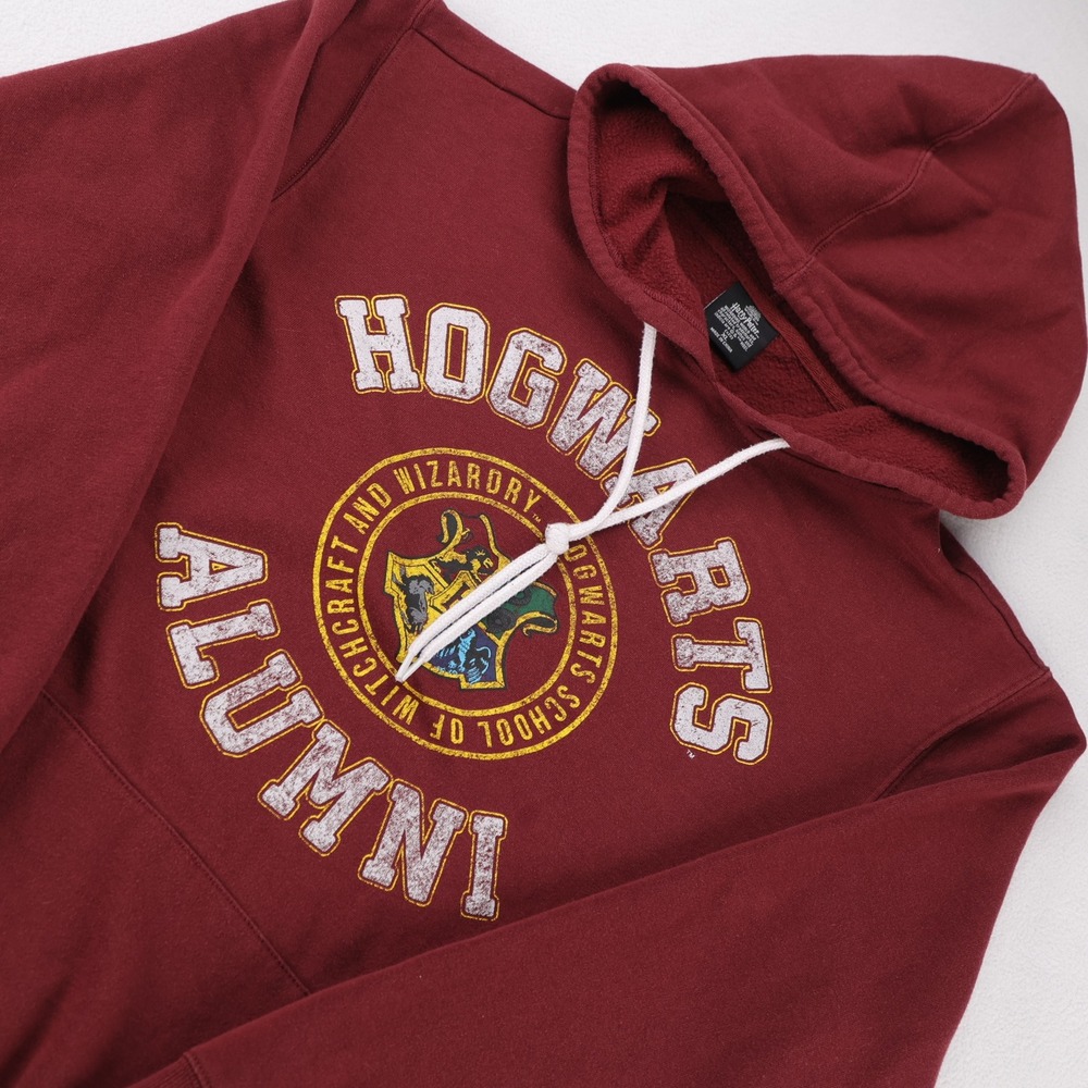 Harry Potter Hogwarts Alumni Hoodie Maroon Burgundy Fleece Sweatshirt XL Graphic